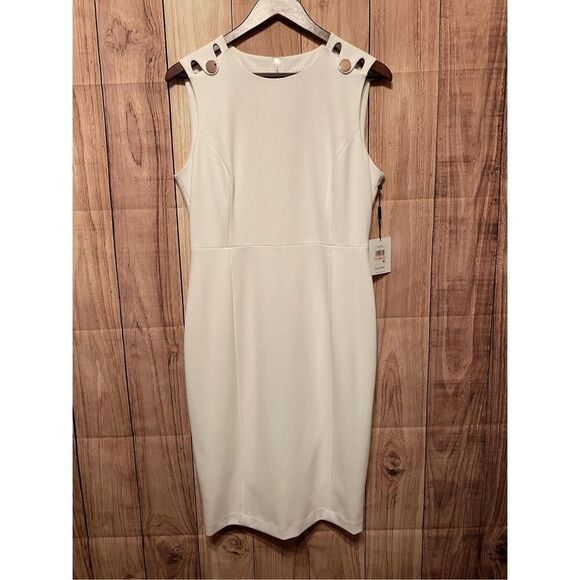 Calvin Klein size 10 NWT White Sleeveless Round Neck Back Zip Sheath Dress - Picture 1 of 13